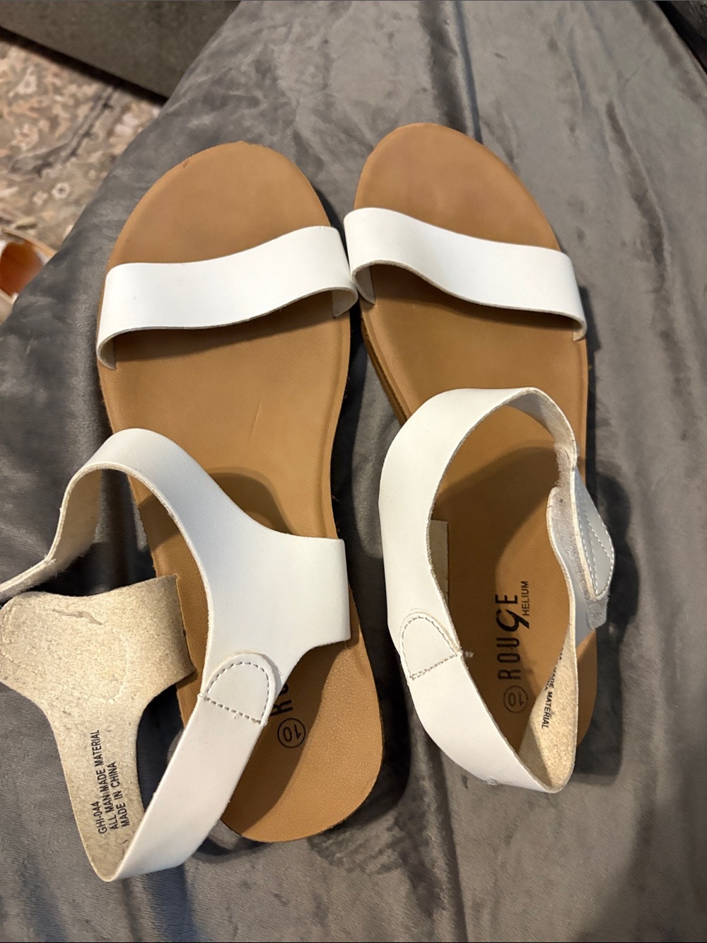 Rouge Helium White Two-Band Ankle-Strap Sandals with Tan Footbed